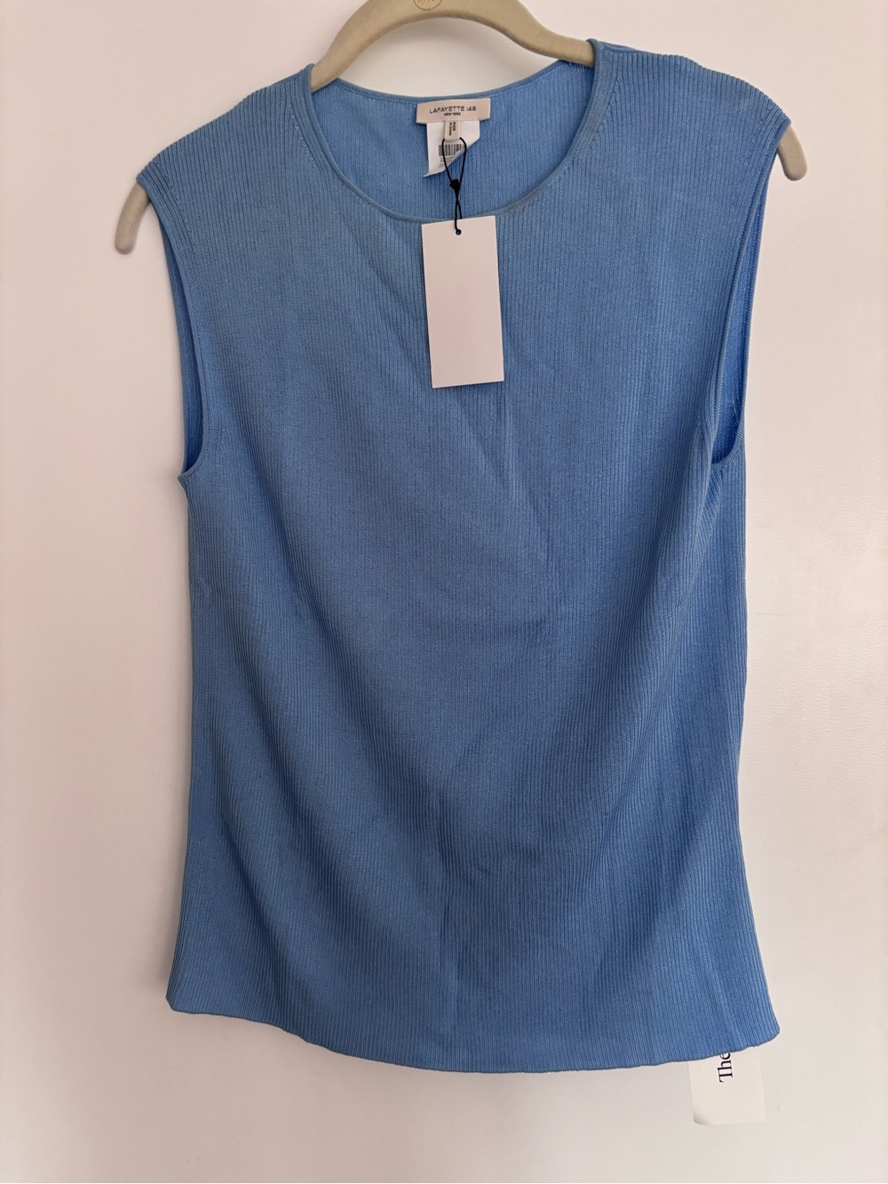 Lafayette 148 NY Blue Ribbed Sleeveless Shell Top Medium NWT